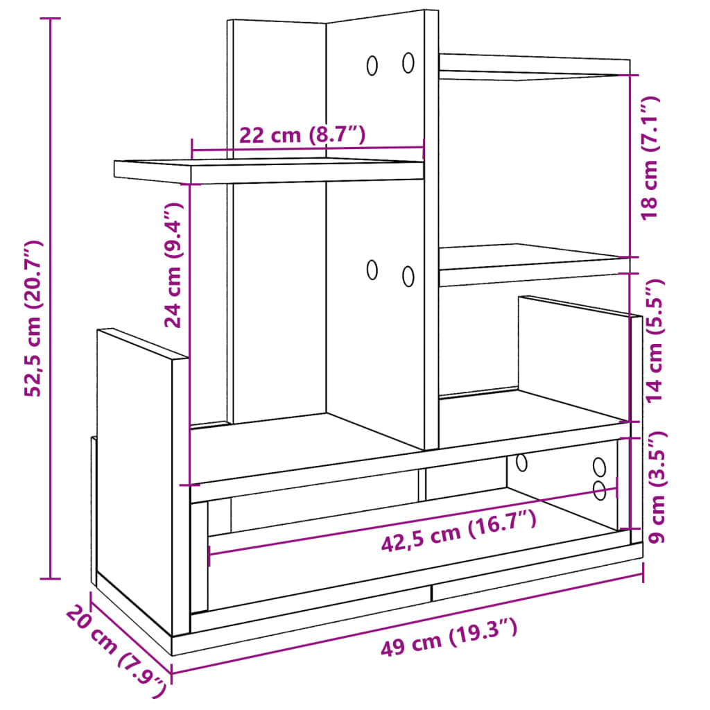 vidaXL Schreibtisch-Organizer Grau Sonoma 49x20x52,5 cm Holzwerkstoff