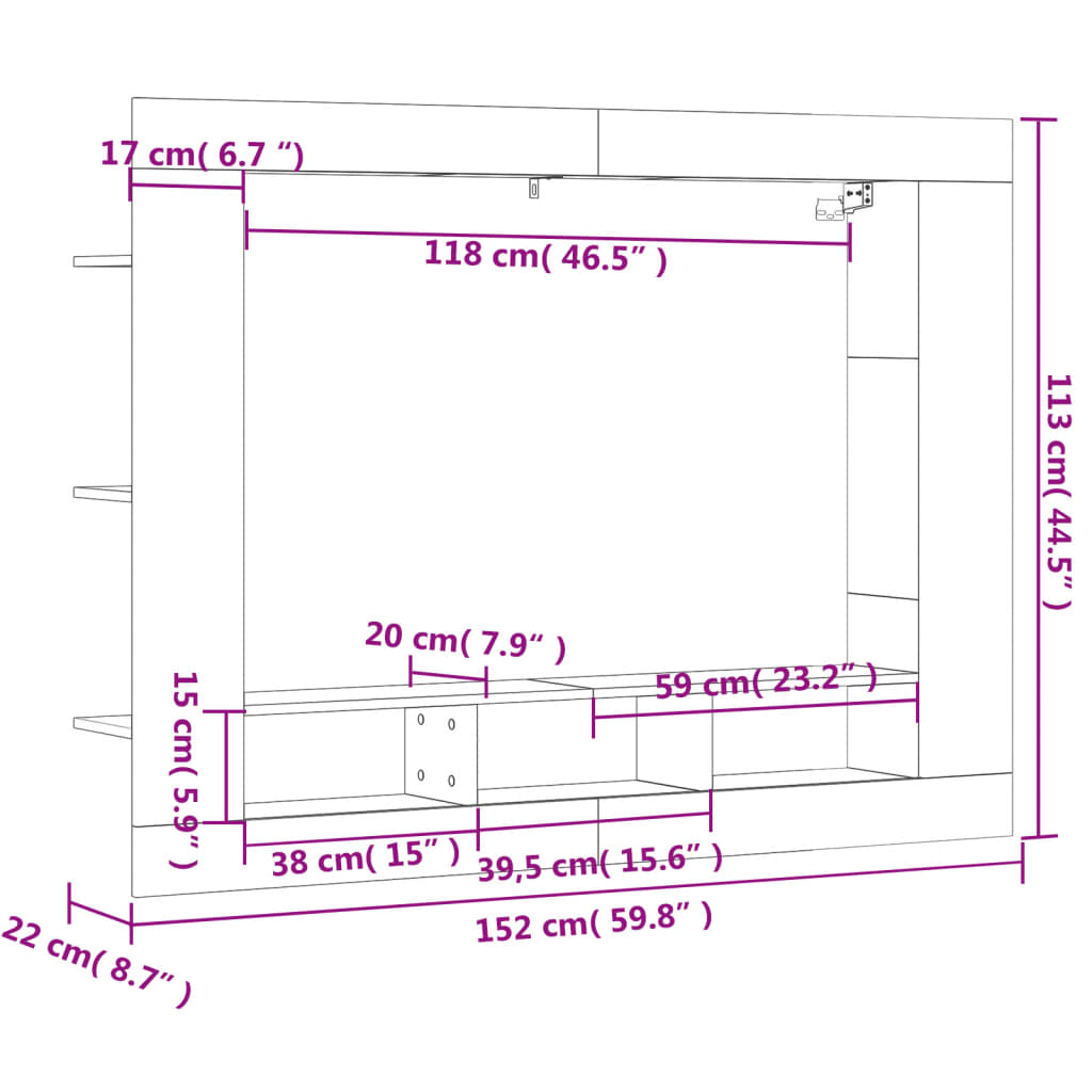 vidaXL TV-Schrank Betongrau 152x22x113 cm Holzwerkstoff