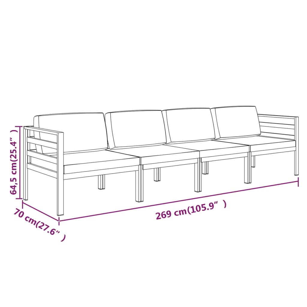 vidaXL 4-tlg. Garten-Lounge-Set mit Kissen Aluminium Anthrazit