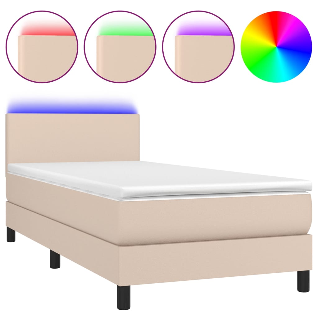 vidaXL Boxspringbett mit Matratze & LED Cappuccino-Braun 80x200cm