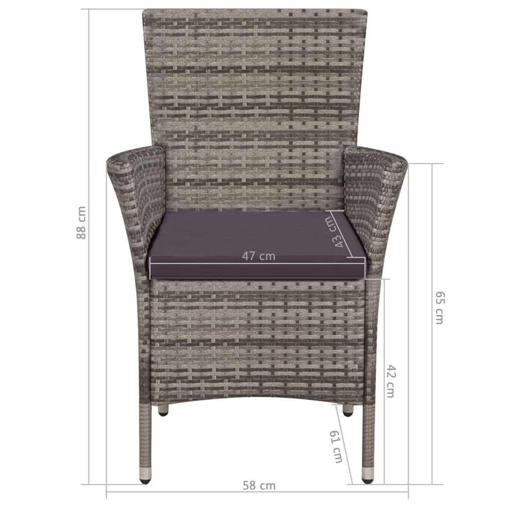 vidaXL 7-tlg. Garten-Essgruppe mit Auflagen Poly Rattan Grau