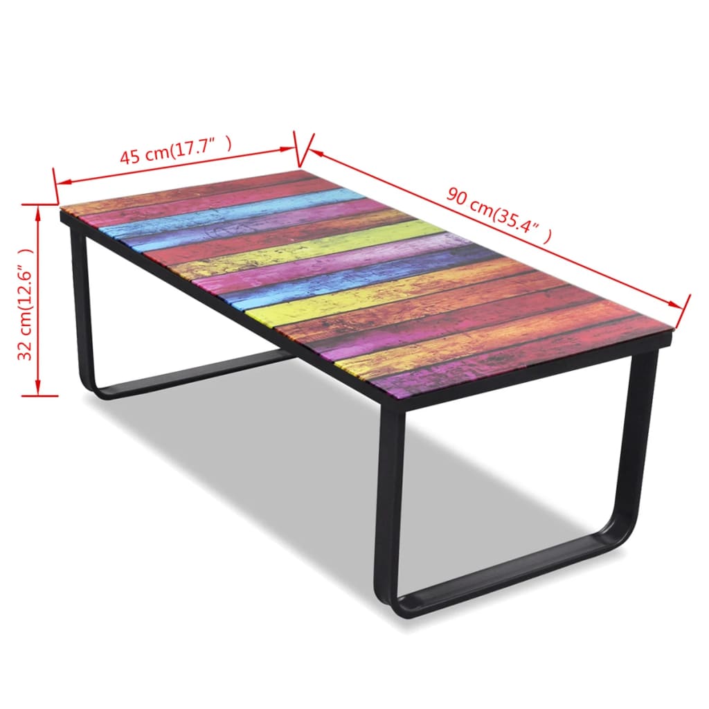 vidaXL Couchtisch mit Glasplatte Regenbogen-Aufdruck