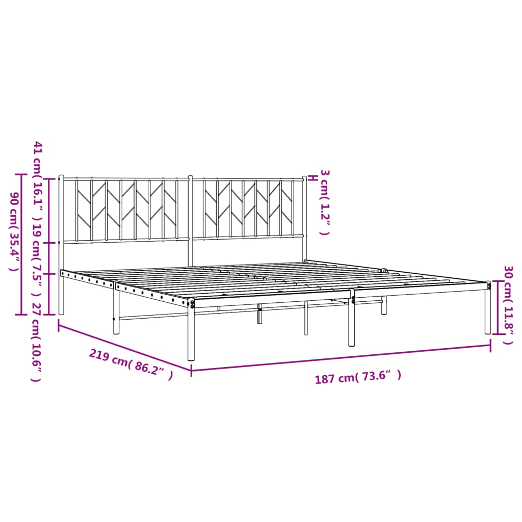 vidaXL Bettgestell mit Kopfteil Metall Schwarz 183x213 cm