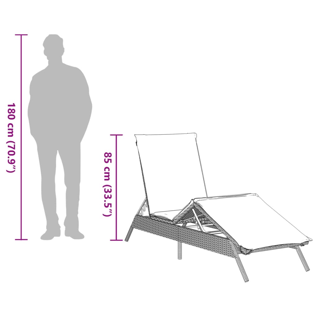 vidaXL Sonnenliegen mit Auflagen 2 Stk. Grau Poly Rattan