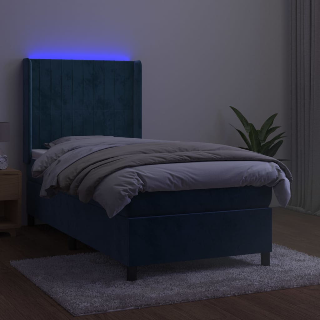 vidaXL Boxspringbett mit Matratze & LED Dunkelblau 100x200 cm Samt