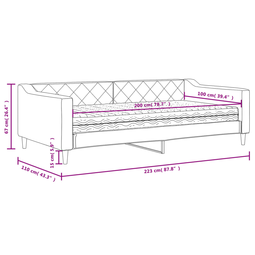 vidaXL Tagesbett mit Matratze Creme 100x200 cm Stoff