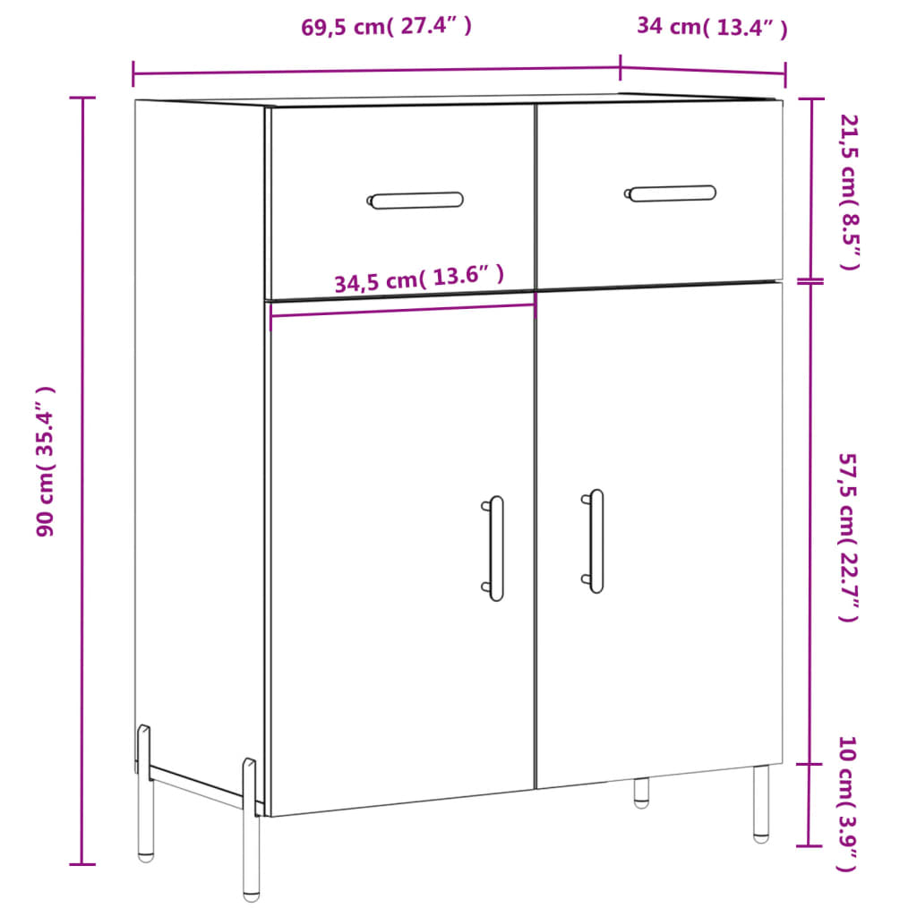 vidaXL Sideboard Sonoma-Eiche 69,5x34x90 cm Holzwerkstoff