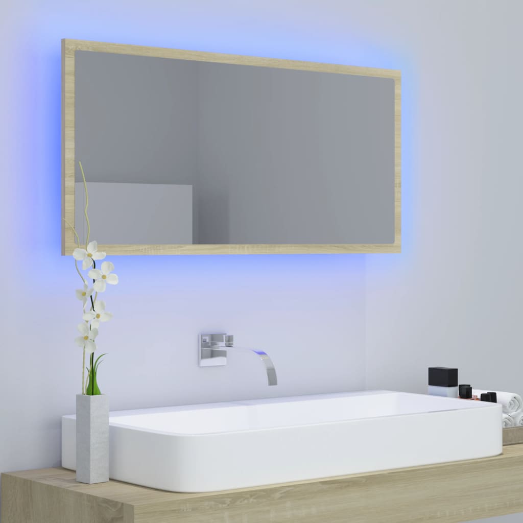 vidaXL LED-Badspiegel Sonoma-Eiche 90x8,5x37 cm Acryl