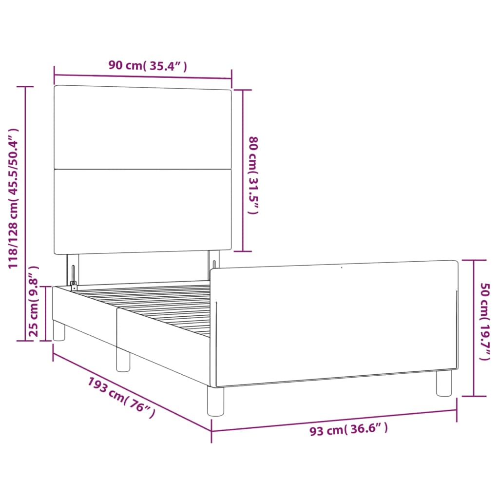 vidaXL Bettgestell mit Kopfteil Weiß 90x190 cm Kunstleder