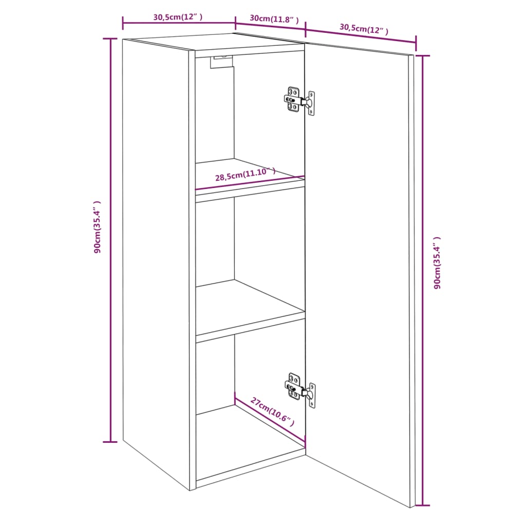 vidaXL TV-Schrank Braun Eichen-Optik 30,5x30x90 cm Holzwerkstoff