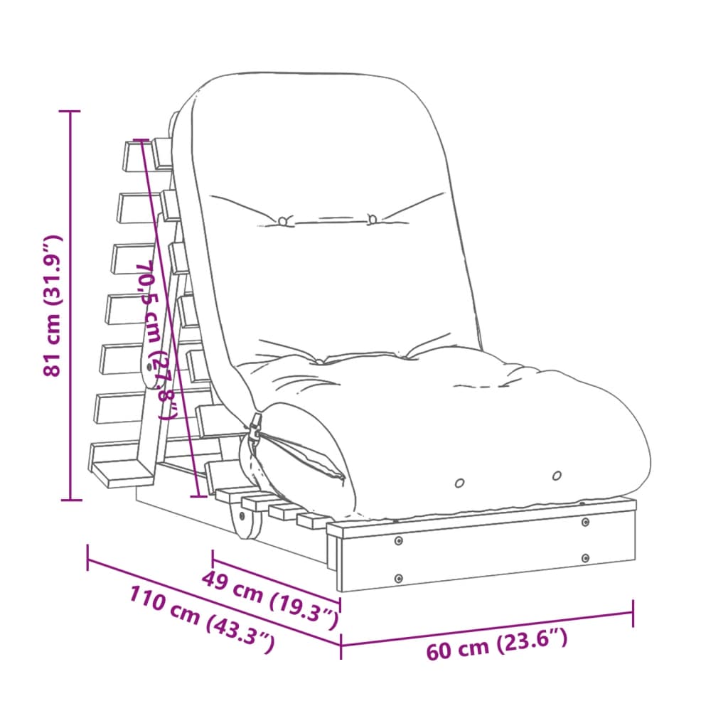 vidaXL Futon Schlafsofa mit Matratze 60x206x11 cm Massivholz Kiefer