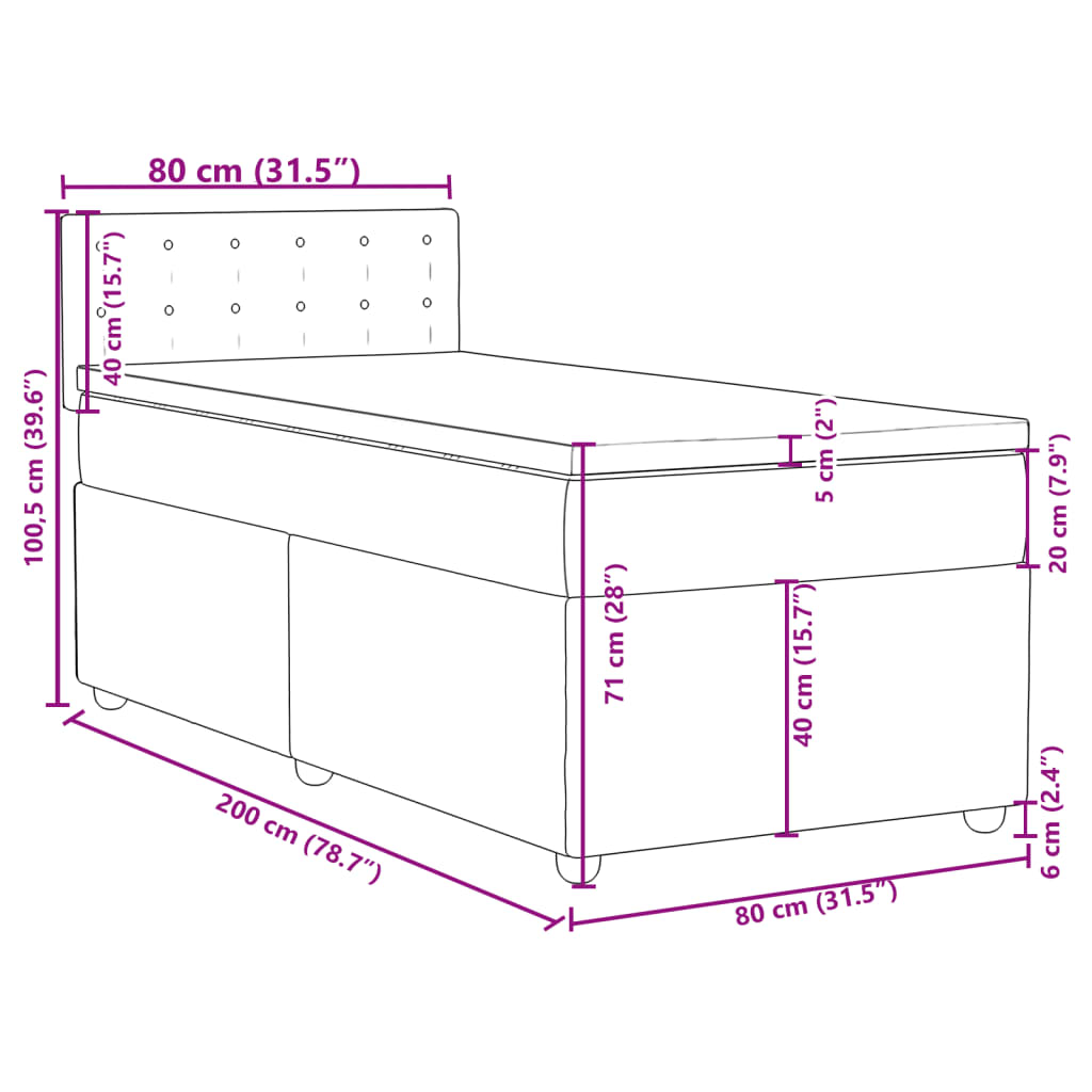 vidaXL Boxspringbett mit Matratze Blau 80x200 cm Stoff