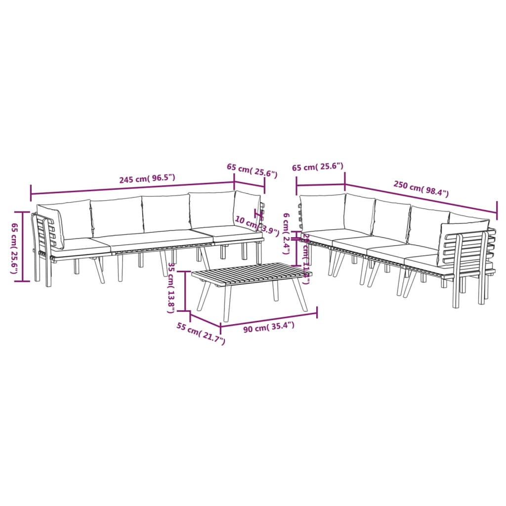 vidaXL 8-tlg. Garten-Lounge-Set mit Kissen Massivholz Akazie