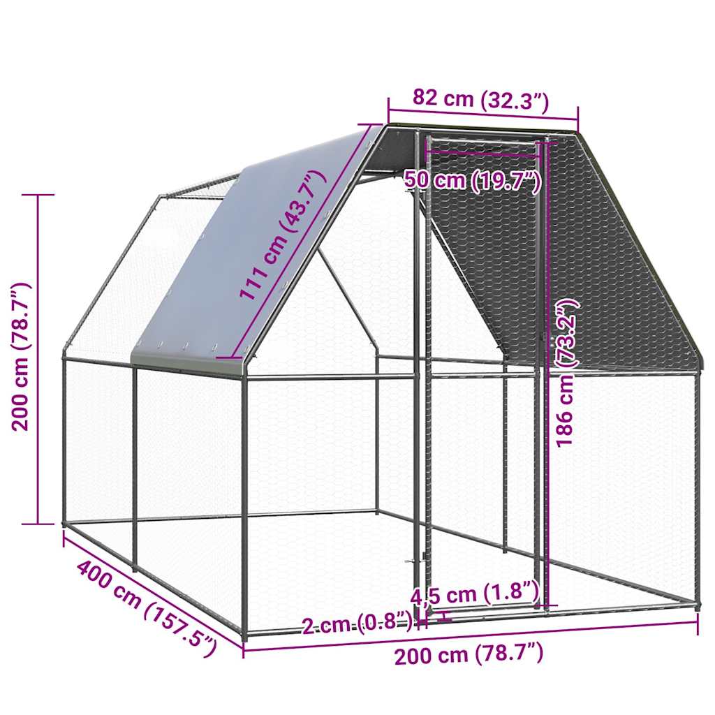 vidaXL Hühnerkäfig 2x4x2 m Verzinkter Stahl