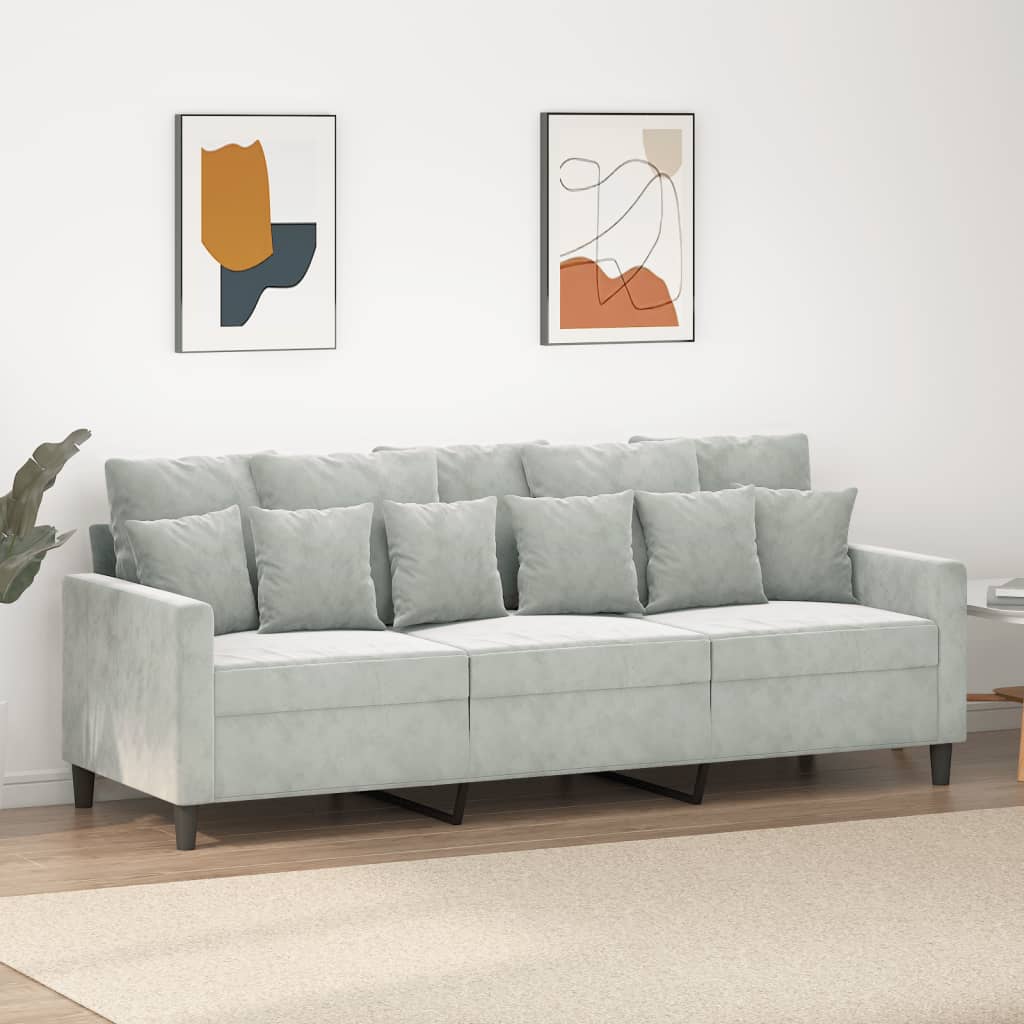 vidaXL 3-Sitzer-Sofa Hellgrau 180 cm Samt