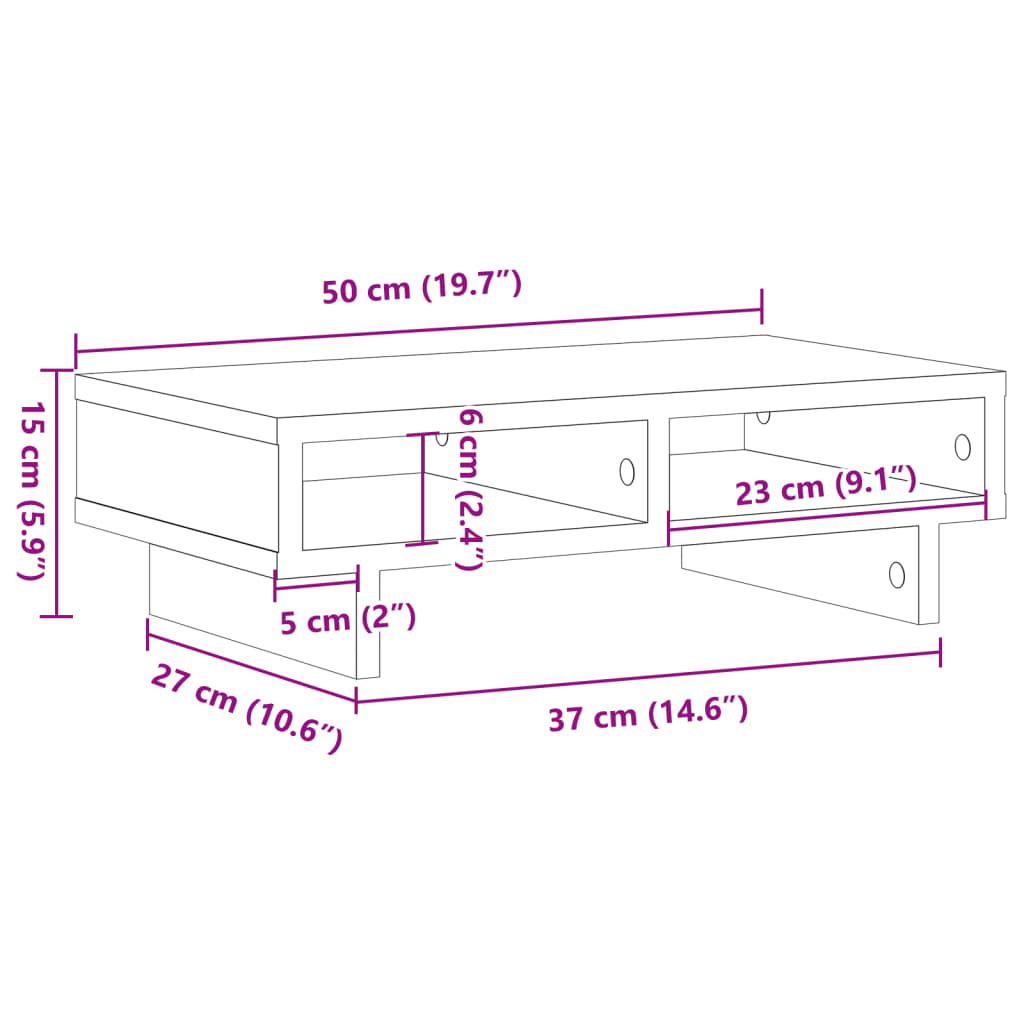 vidaXL Monitorständer Altholz-Optik 50x27x15 cm Holzwerkstoff