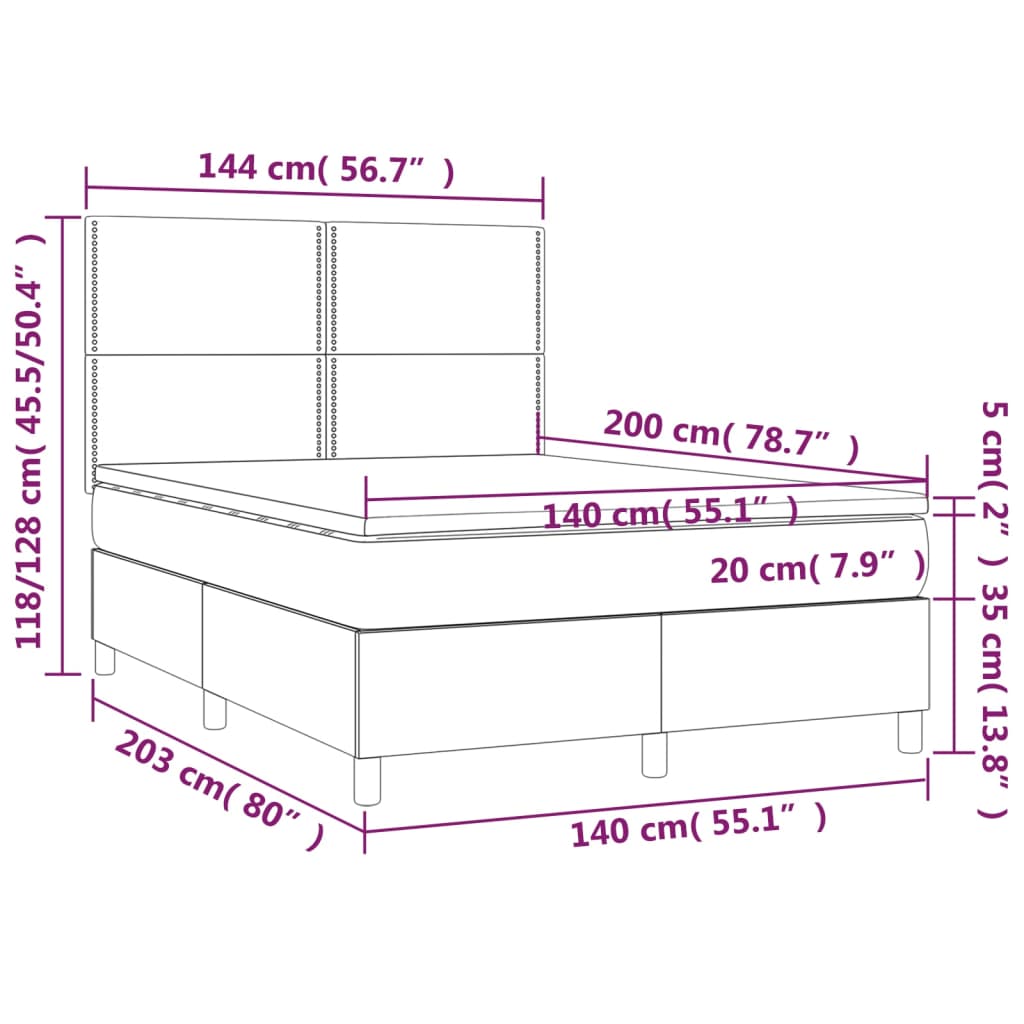 vidaXL Boxspringbett mit Matratze & LED Braun 140x200 cm Kunstleder