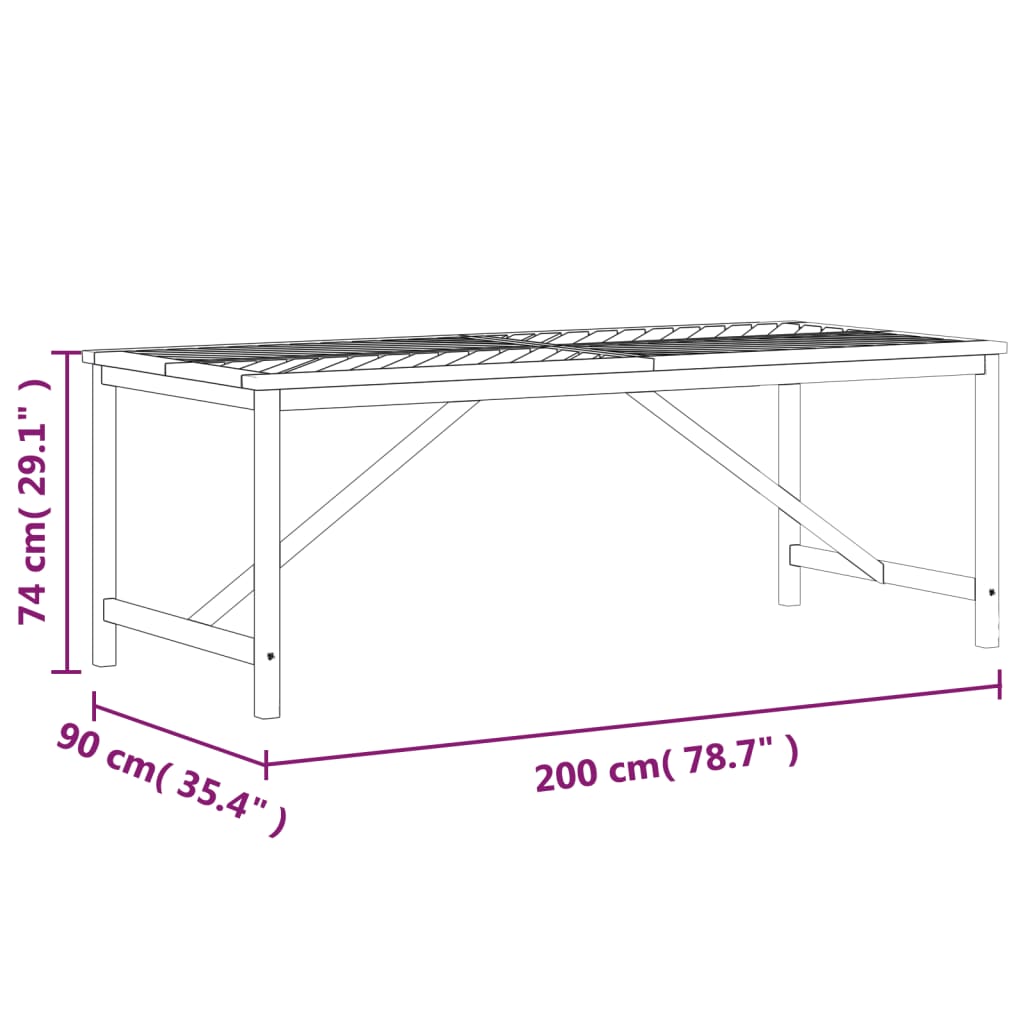 vidaXL Garten-Esstisch 200x90x74 cm Massivholz Akazie