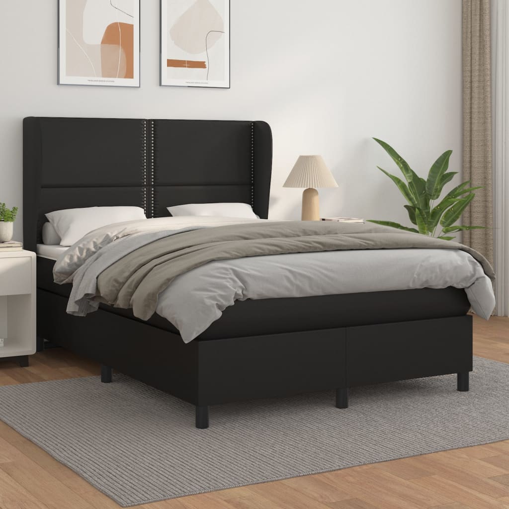 vidaXL Boxspringbett mit Matratze Schwarz 140x200 cm Kunstleder