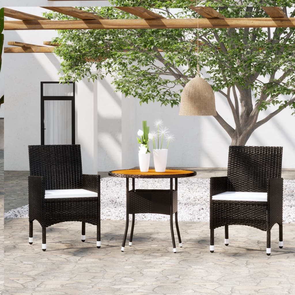 vidaXL 3-tlg. Garten-Essgruppe Poly Rattan Schwarz