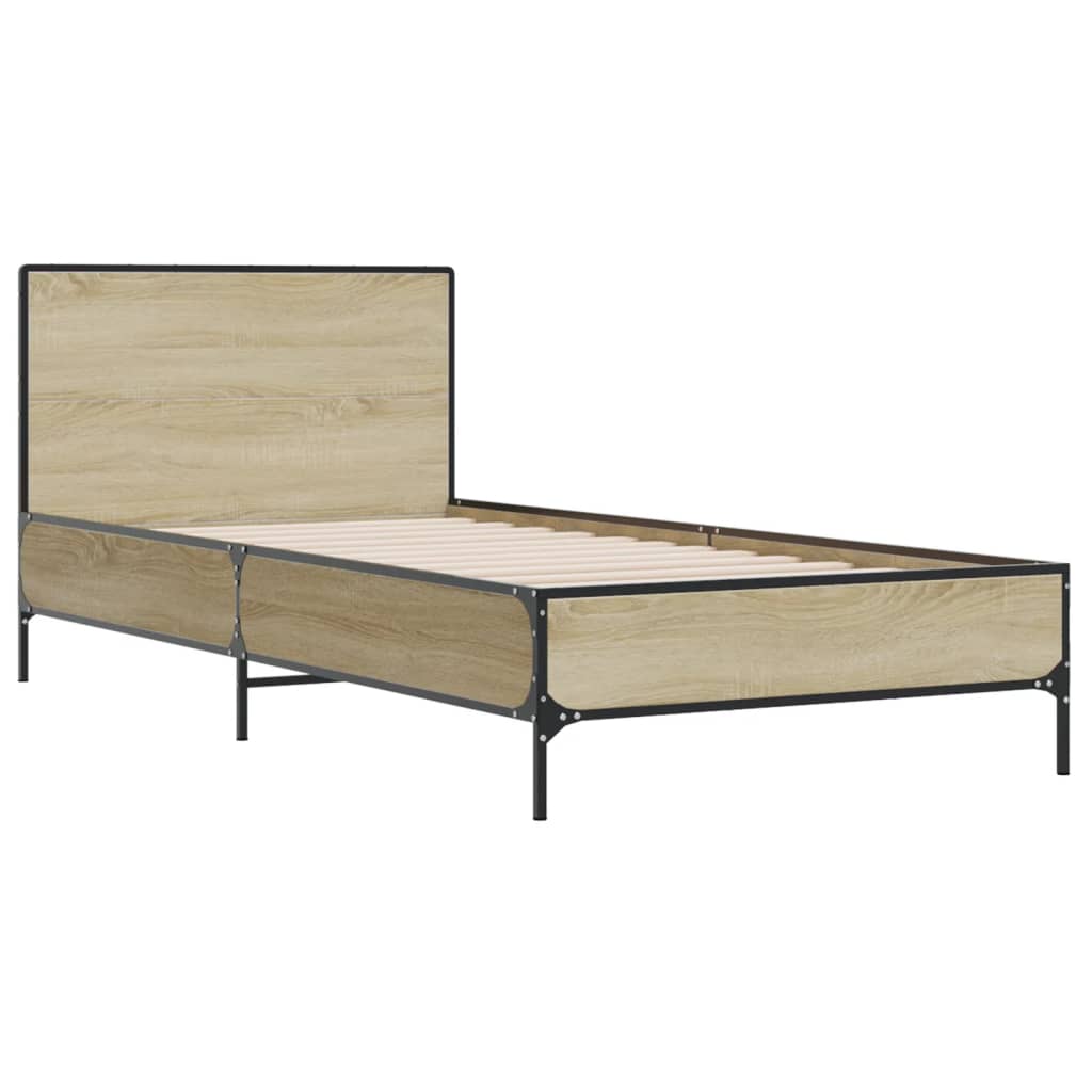 vidaXL Bettgestell Sonoma-Eiche 75x190 cm Holzwerkstoff und Metall