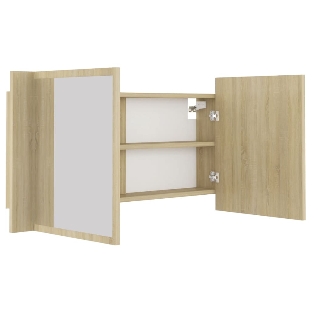 vidaXL LED-Bad-Spiegelschrank Sonoma-Eiche 90x12x45 cm Acryl