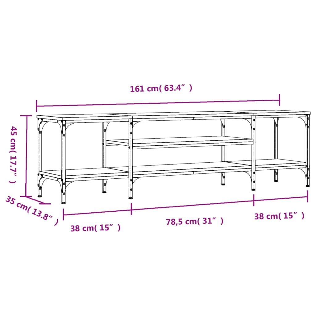 vidaXL TV-Schrank Braun Eichen-Optik 161x35x45cm Holzwerkstoff & Eisen