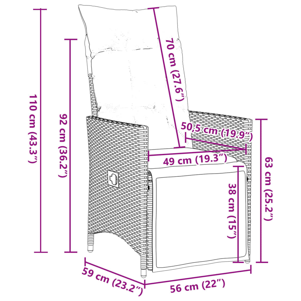 vidaXL 3-tlg. Garten-Bistro-Set mit Kissen Braun Poly Rattan