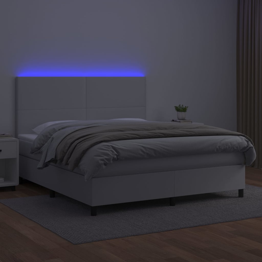 vidaXL Boxspringbett mit Matratze & LED Weiß 160x200 cm Kunstleder