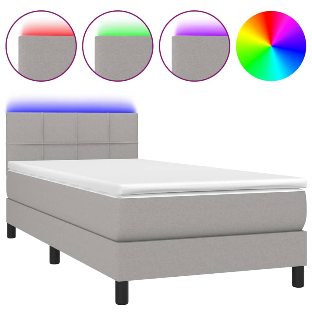 vidaXL Boxspringbett mit Matratze & LED Hellgrau 80x200 cm Stoff