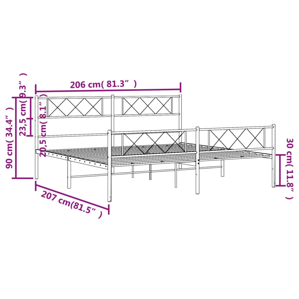 vidaXL Bettgestell mit Kopf- und Fußteil Metall Schwarz 200x200 cm