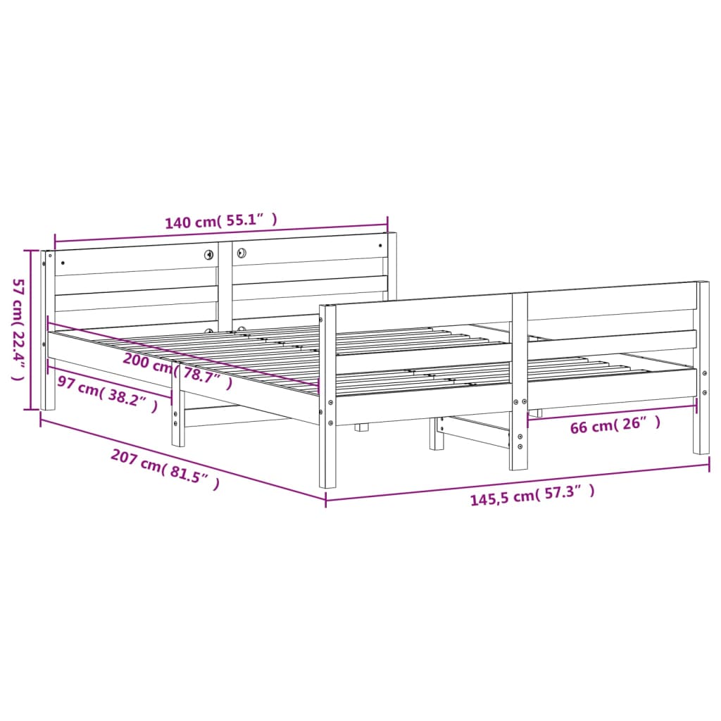 vidaXL Massivholzbett ohne Matratze 140x200 cm Kiefernholz