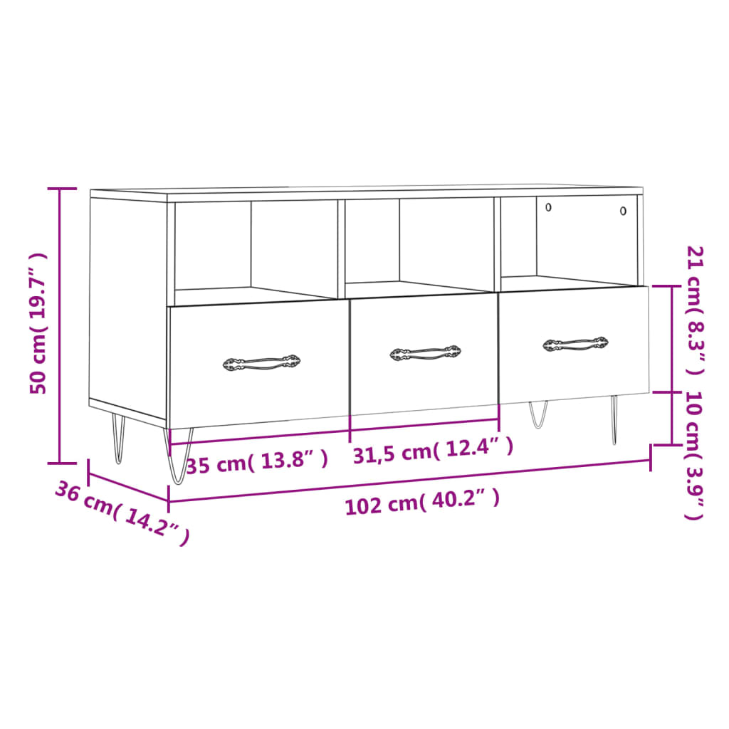 vidaXL TV-Schrank Hochglanz-Weiß 102x36x50 cm Holzwerkstoff