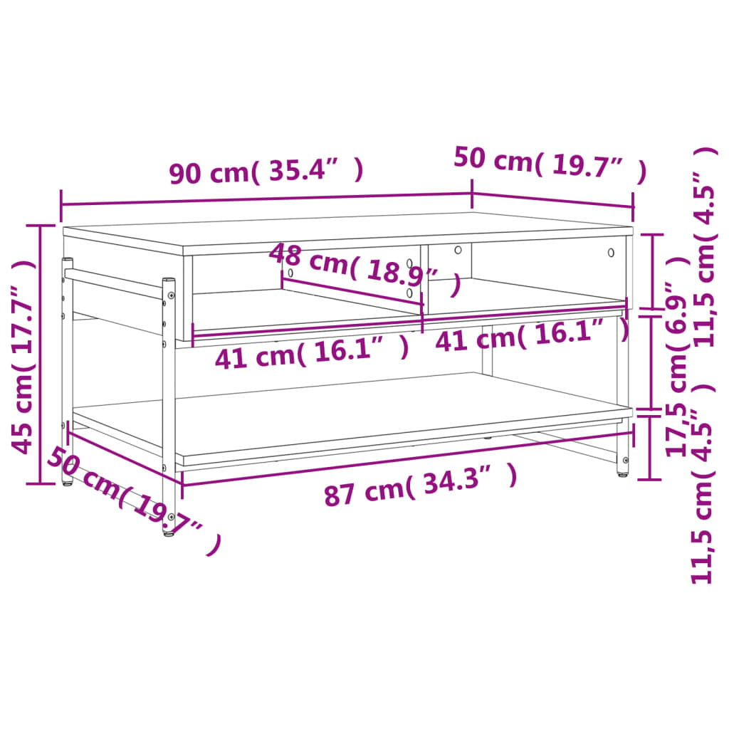 vidaXL Couchtisch Räuchereiche 90x50x45 cm Holzwerkstoff