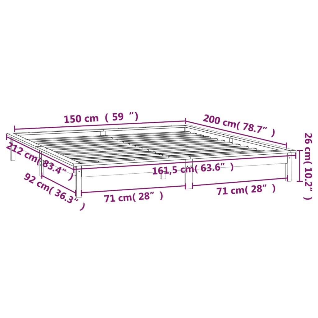 vidaXL Massivholzbett mit LEDs Honigbraun 150x200 cm