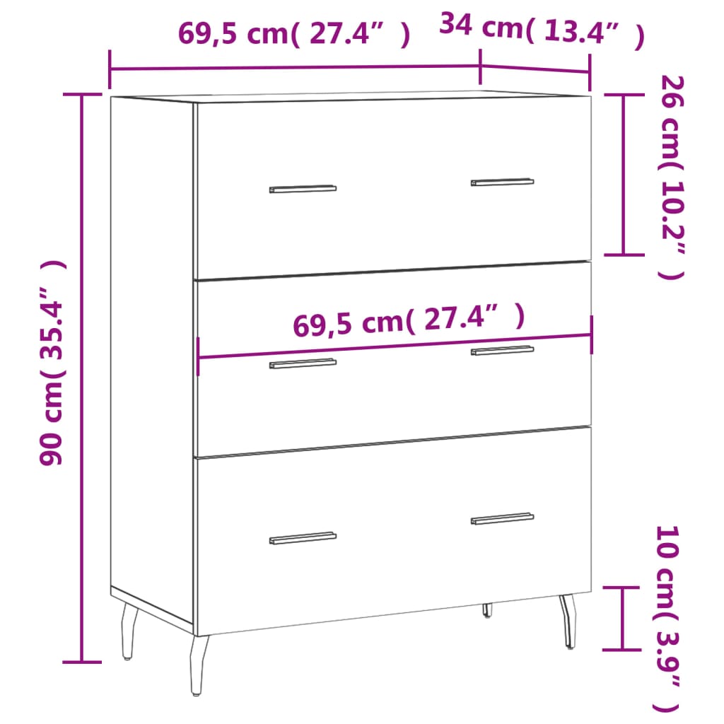 vidaXL Sideboard Schwarz 69,5x34x90 cm Holzwerkstoff