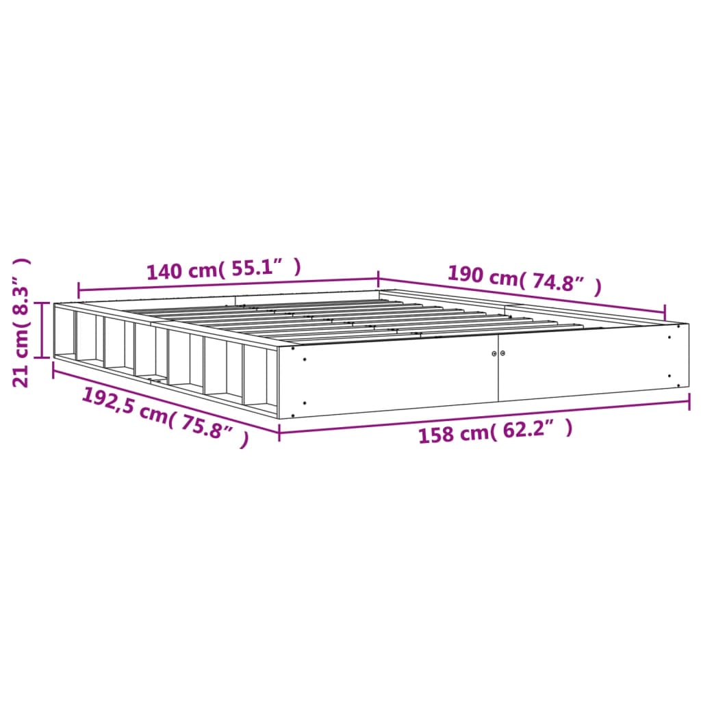 vidaXL Massivholzbett ohne Matratze Wachsbraun 140x190 cm Kiefernholz