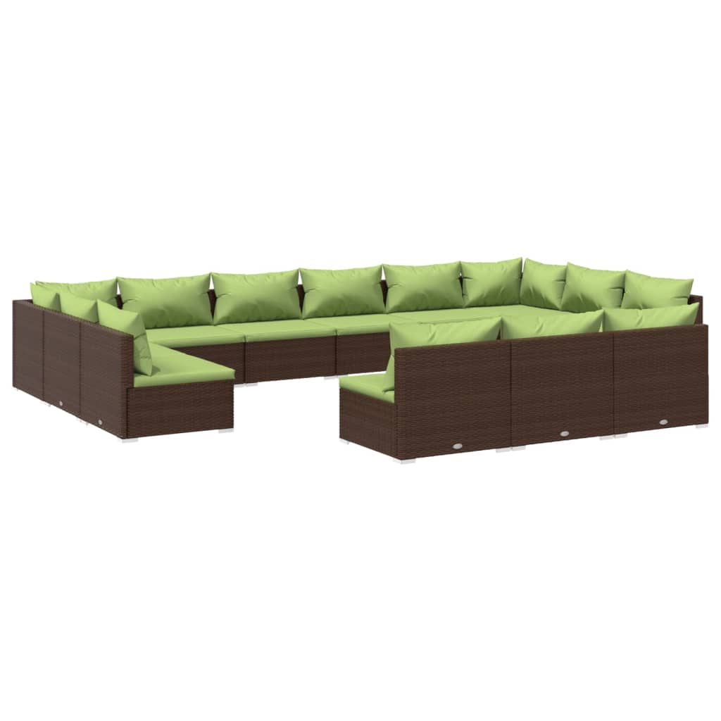 vidaXL 13-tlg. Garten-Lounge-Set mit Kissen Braun Poly Rattan