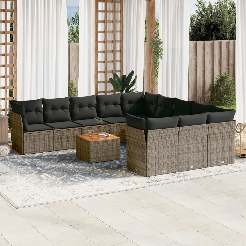 vidaXL 12-tlg. Garten-Sofagarnitur mit Kissen Grau Poly Rattan