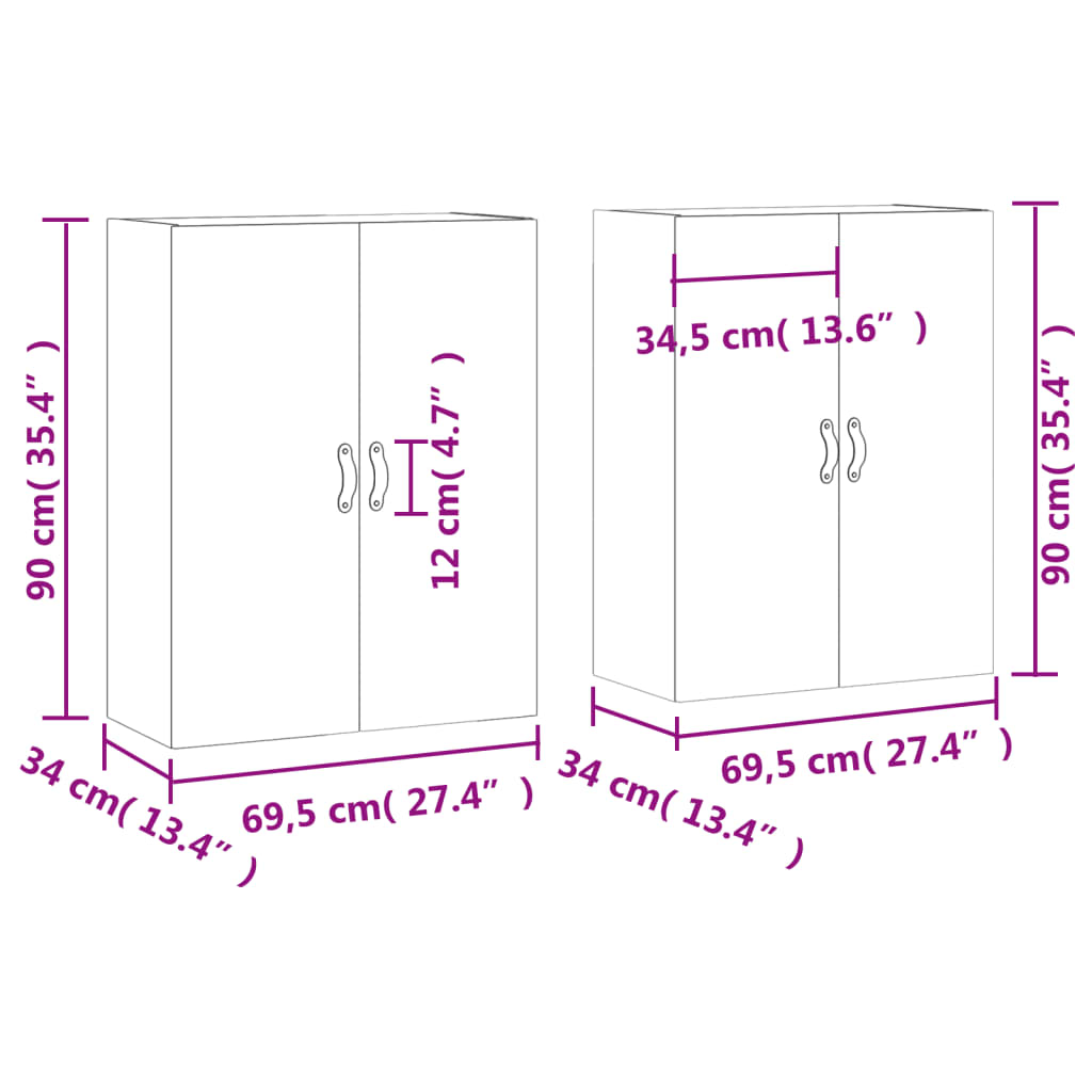 vidaXL Wandschränke 2 Stk. Weiß 69,5x34x90 cm