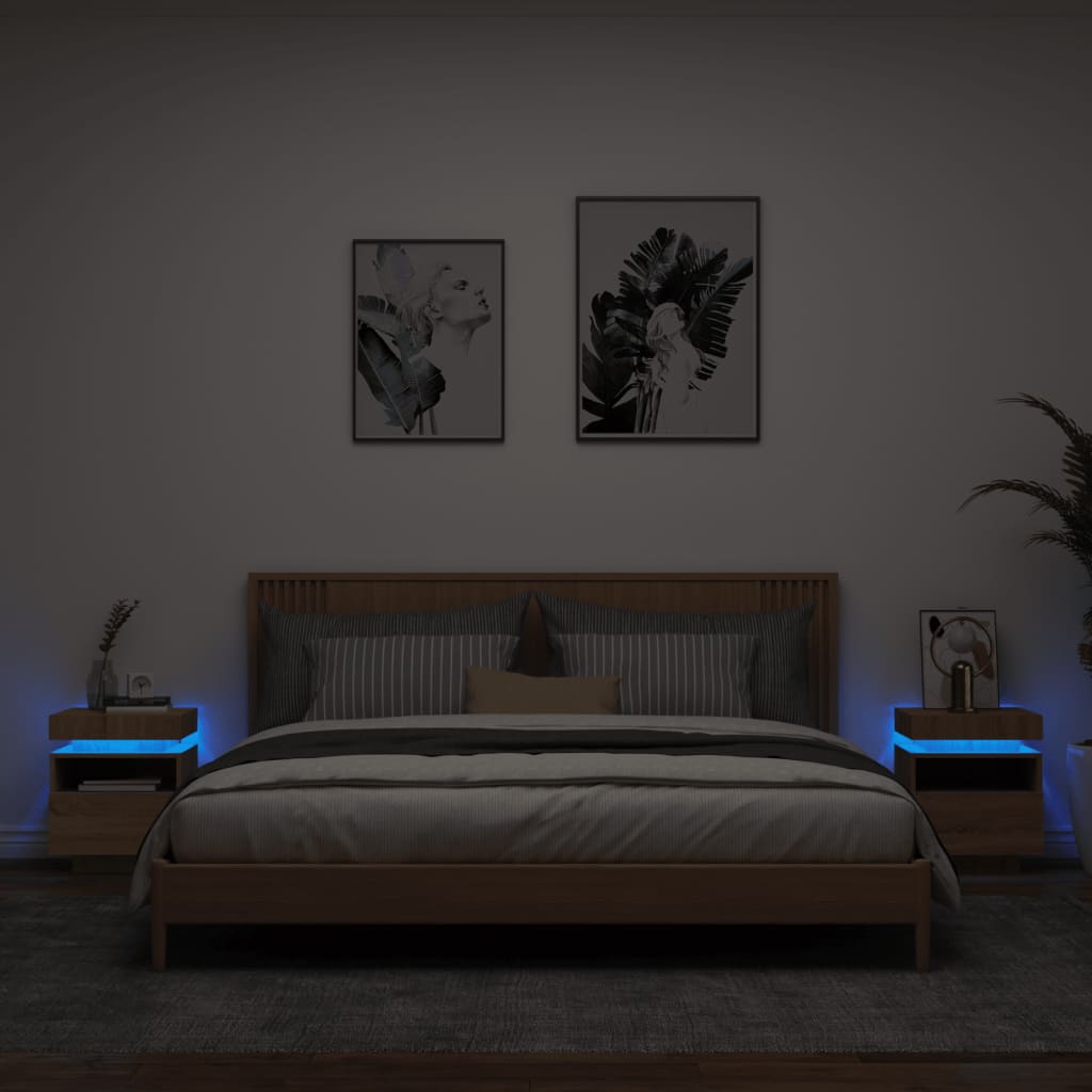 vidaXL Nachttische mit LED-Leuchten 2 Stk. Sonoma Eiche 40x39x48,5 cm