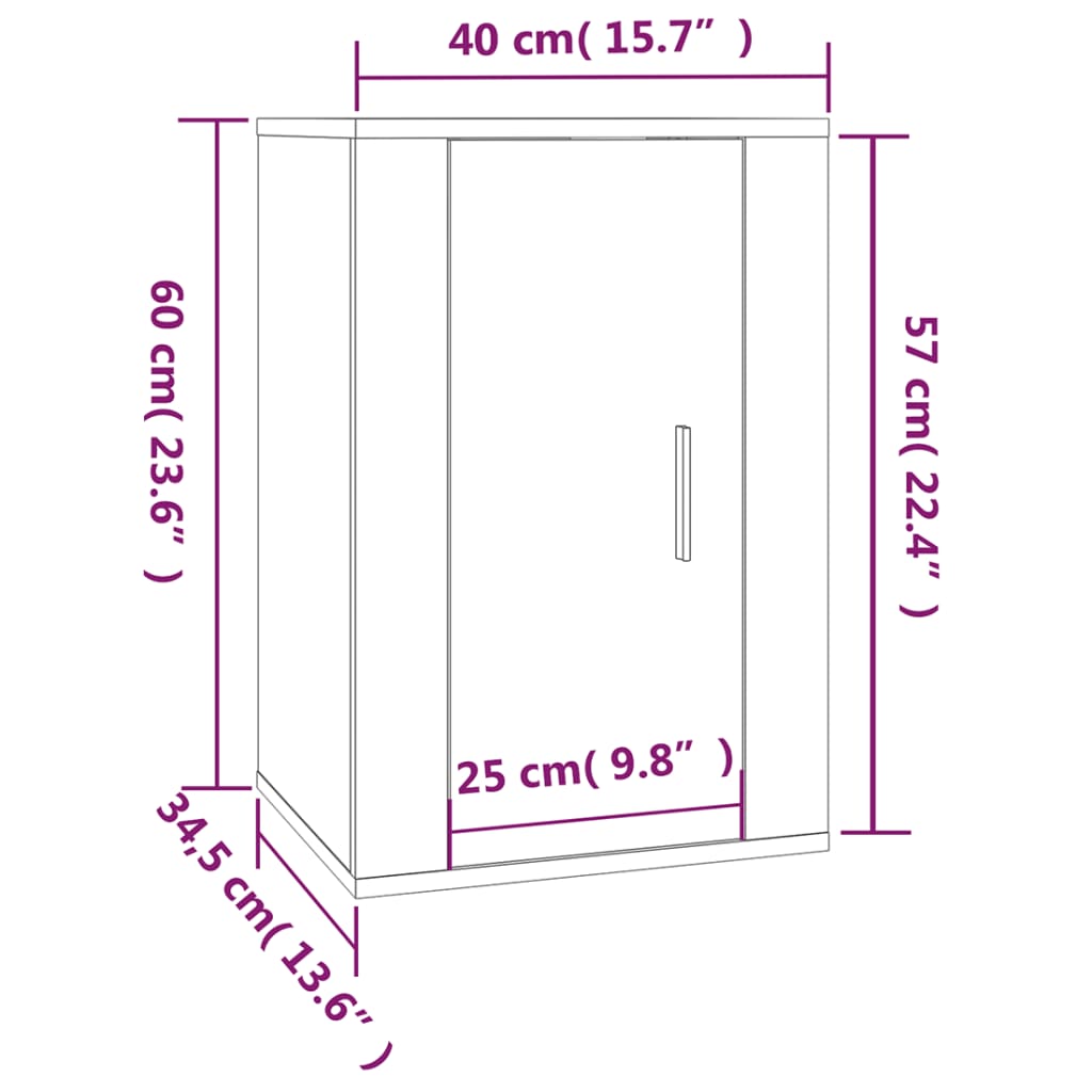 vidaXL TV-Wandschrank Schwarz 40x34,5x60 cm