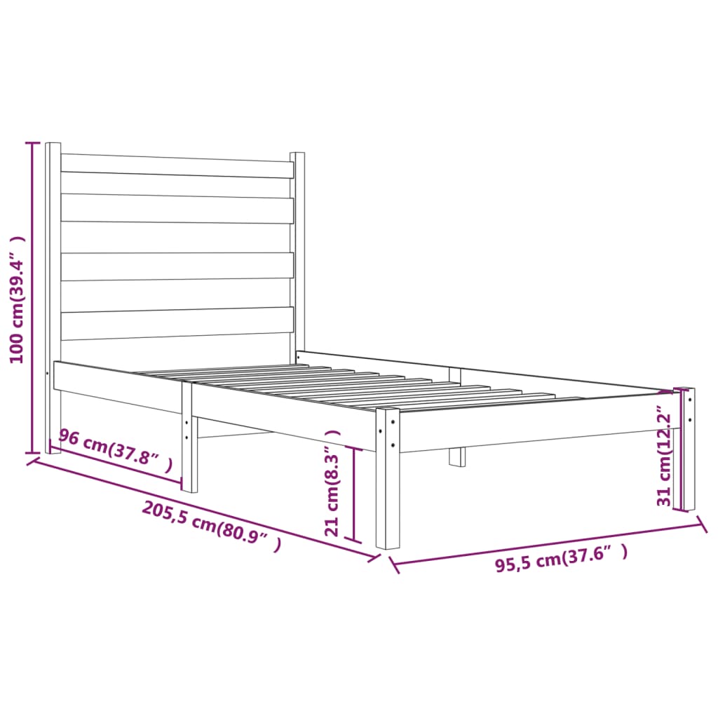 vidaXL Massivholzbett Kiefer 90x200 cm