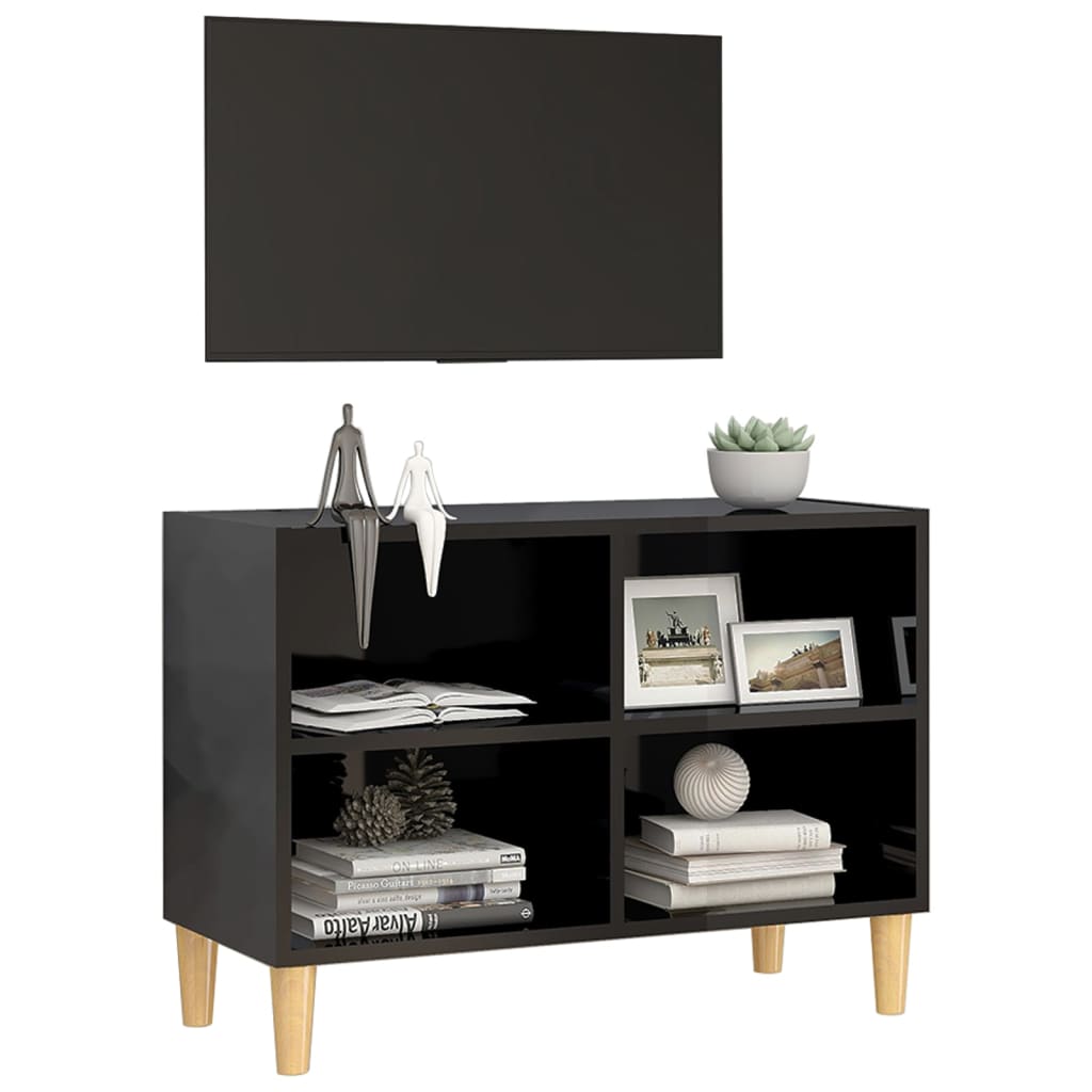 vidaXL TV-Schrank mit Massivholz-Beinen Hochglanz-Schwarz 69,5x30x50cm