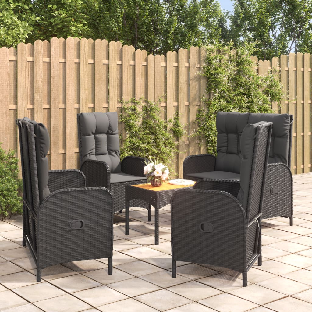 vidaXL 5-tlg. Garten-Essgruppe mit Kissen Schwarz Poly Rattan