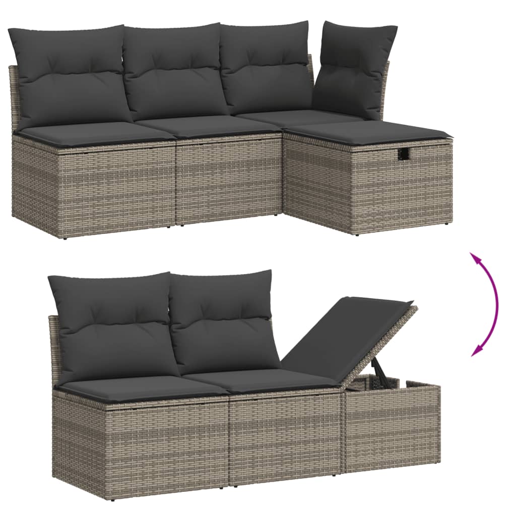 vidaXL 7-tlg. Garten-Sofagarnitur mit Kissen Grau Poly Rattan