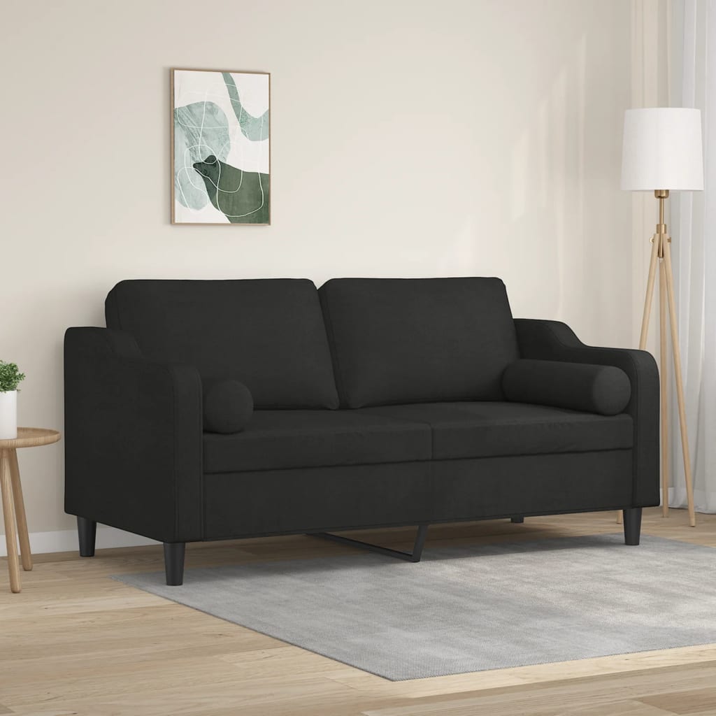 vidaXL 2-Sitzer-Sofa mit Zierkissen Schwarz 140 cm Stoff