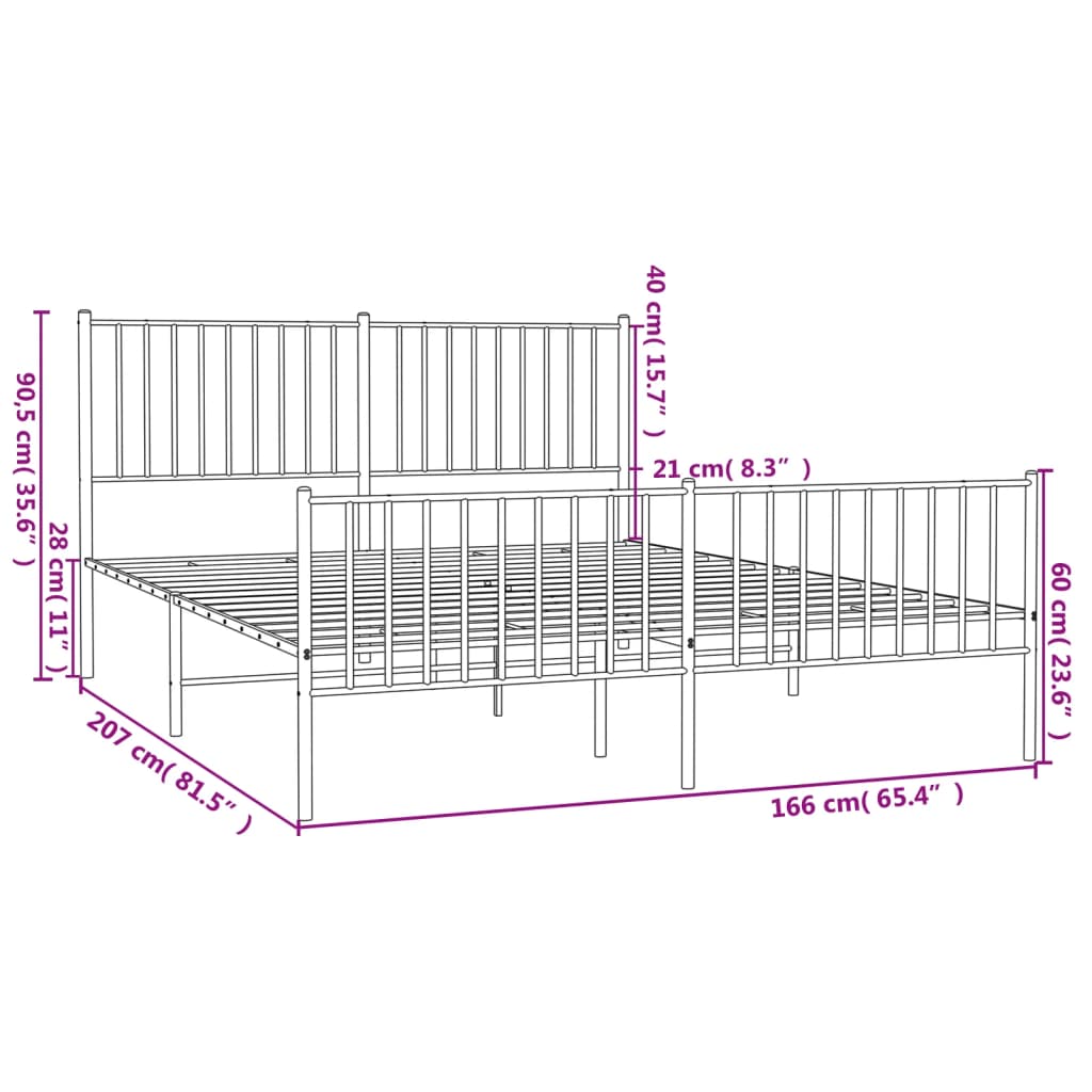 vidaXL Metallbett ohne Matratze mit Fußteil Schwarz 160x200 cm