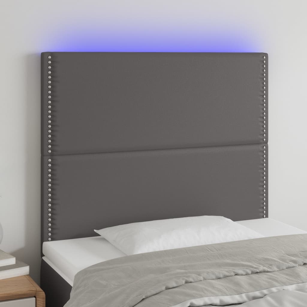 vidaXL LED Kopfteil Grau 90x5x118/128 cm Kunstleder