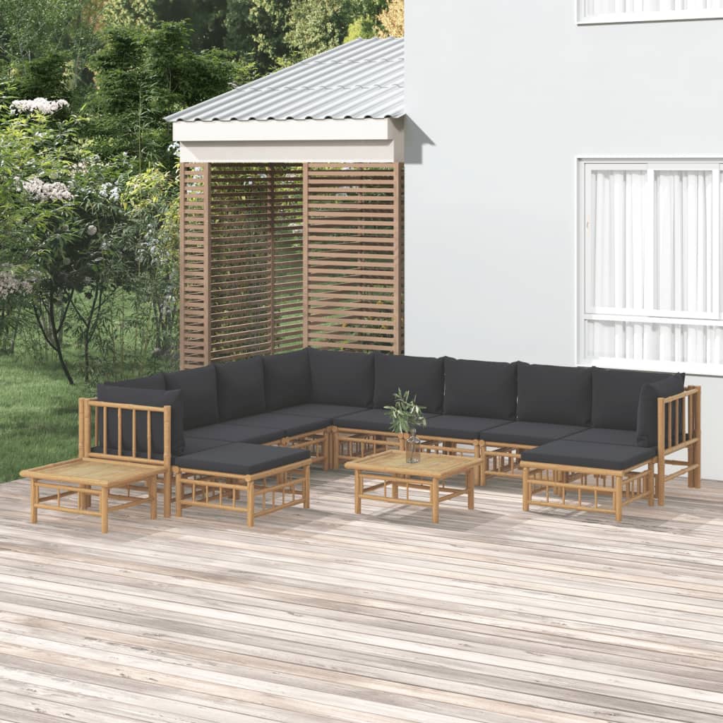 vidaXL 12-tlg. Garten-Lounge-Set mit Dunkelgrauen Kissen Bambus